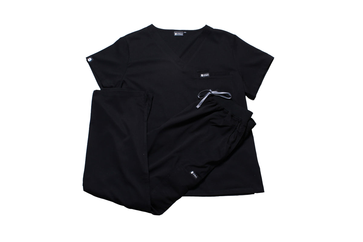 VITALA Onyx Black - V-Neck Scrub Set